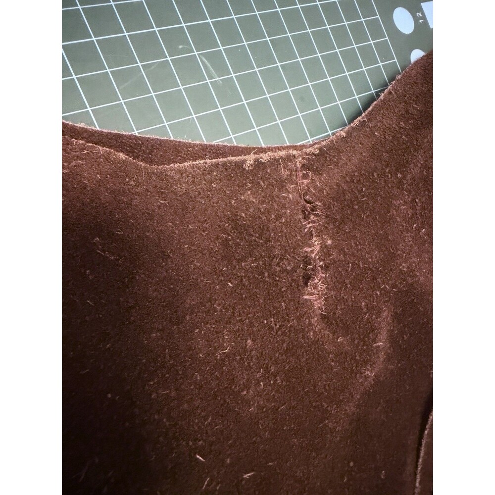 1960s 1970s Vintage Brown Suede Leather Fringe Vest Western Women's Mended Sz Lg - Picture 10 of 12